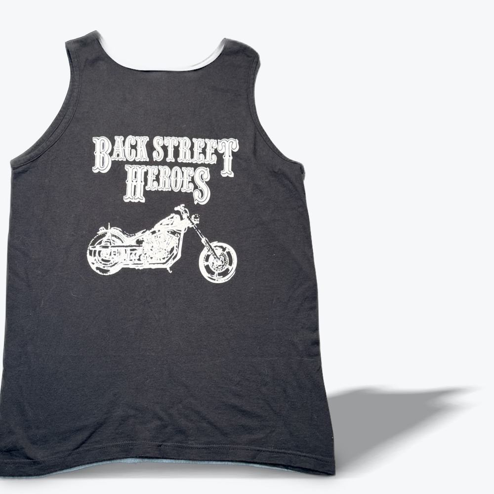Vintage Back Street Heroes Motorcycle Tank Top Mens Medium Black Screen Stars